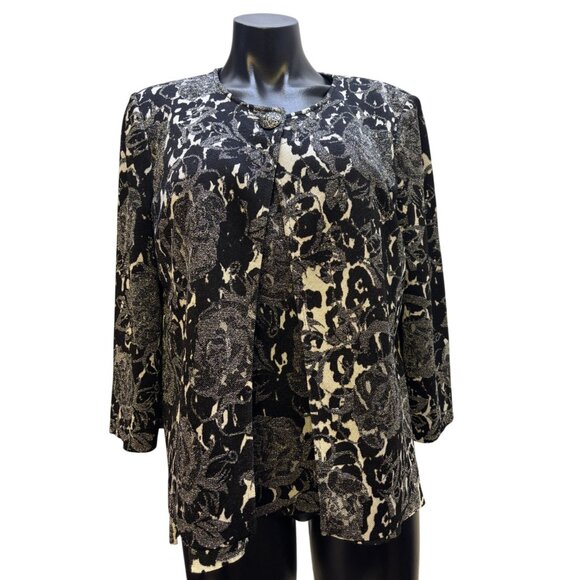 St. John Black & Silver Floral Print Sweater Set Size 10/L 2p - Picture 1 of 13